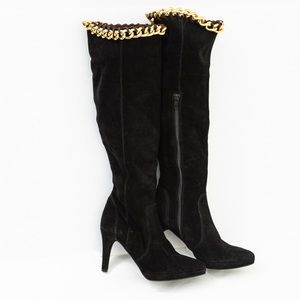 Italian suede leather boot heeled knee high boot black Carisma 6.5